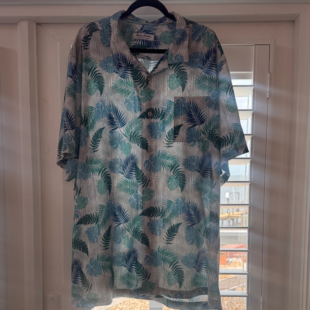 Tommy Bahama Blue & Green Palm-Print Camp Shirt 3XLT/3TGL
